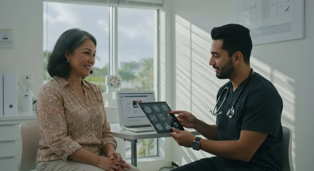 متابعة مريض مع دكتور مخ وأعصاب داخل العيادة بعد بدء العلاج
